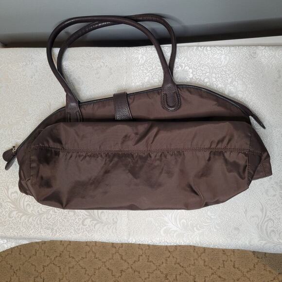 Aigner purse dark brown cloth nylon leather tote bag flap satchel travel‎ Munich - Picture 8 of 11